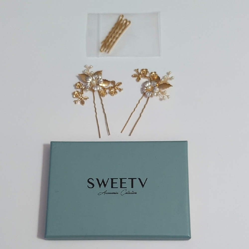 Gold and White Hair Pins